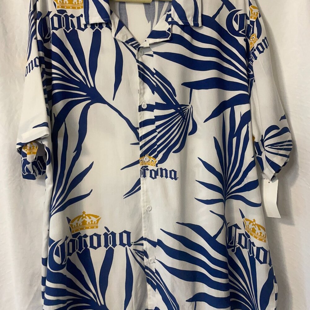 Corona Shirt Mens Large Navy Fern Floral Button Up Short Sleeves Collar Beach